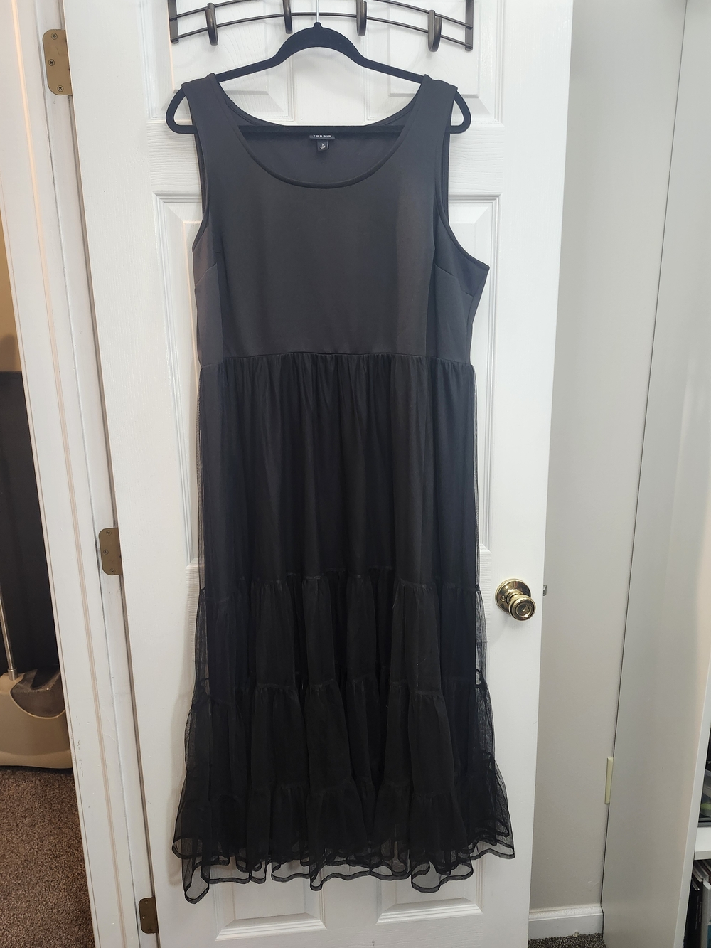 Torrid Black Sleeveless Tiered Midi-Maxi Dress with Mesh Skirt, 3X